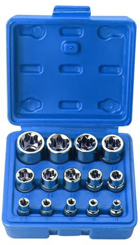 Set di 14 chiavi a bussola Torx per esterni, set di 1/2 1/4 3/8, Torx E dadi E4-E24, estrattore per viti a spirale, set di chiavi a bussola