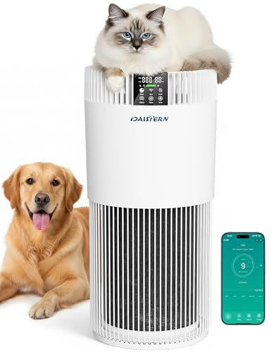 DAISTERN Smart Luftreiniger für Haustiere bis 78㎡, HEPA H13 Filter, CADR 345m³/h, entfernt Tierhaare, Allergene & Gerüche, Ionisator, Pet Purifier für Pollen Formaldehyd Schlafzimmer & Wohnzimmer