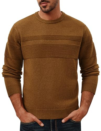 PJ PAUL JONES Suéteres de punto fino para hombre, cuello redondo, suéter de punto cálido para invierno, marrón, M