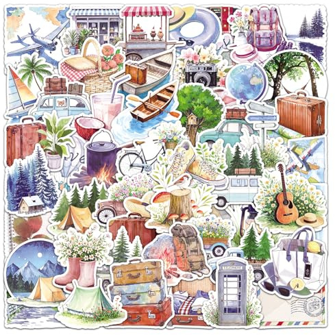 50 Adesivi Viaggi Vinile Stickers per Diario di Viaggio Scrapbooking Journaling Fotoalbum Valigia Laptop