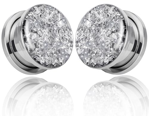 Vankula Dilatatori Lobo Single Flared tunnel dilatatore orecchie Brillantini in Acciaio inossidabile lobi piercing espansori Gioielli Uomo Donna 16mm(5/8) Argento