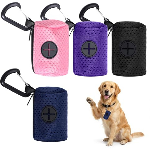 Dog Poop Bag Holder with Hook 4PCS, Mesh Fabric Bags Dispenser with Zipper