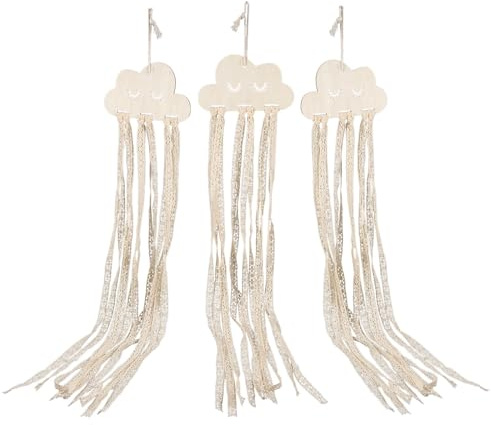 ELEOUTI Organizador Colgante para Pinzas y Lazos de Pelo, Soporte de Almacenamiento Pared 3 Piezas de Madera Decorativa Nube y Encaje, Adecuado para Dormitorio Infantil