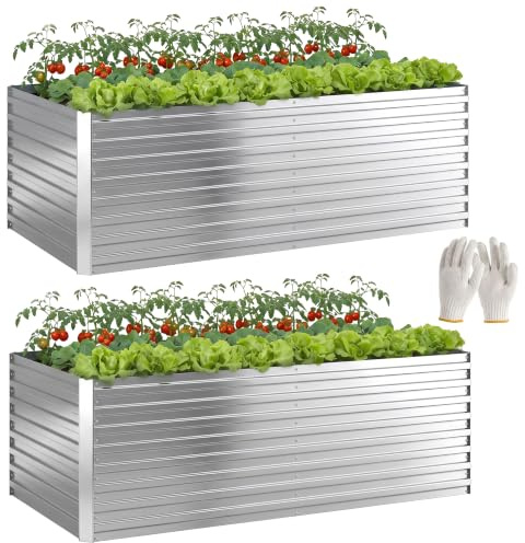 Outsunny Lot de 2 bacs de Jardin surélevés galvanisés 6x3x2 pi Argent