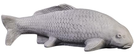 gartendekoparadies.de Koi-Fisch Steinfigur, Grau, Frostsicher aus Steinguss für Außenbereich, H. 21 cm, 18 kg