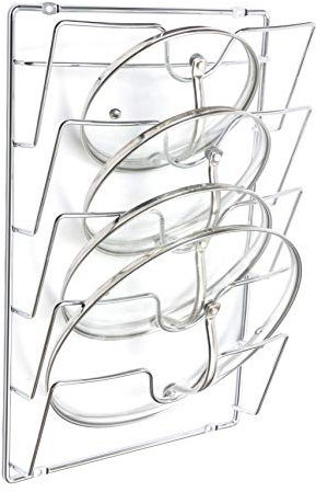 BSM Marketing Cupboard Cabinet Saucepans Pan Lids Storage Rack Holder 5 Lids Chrome - check your dimensions 430mm H x 276mm W x 74mm D