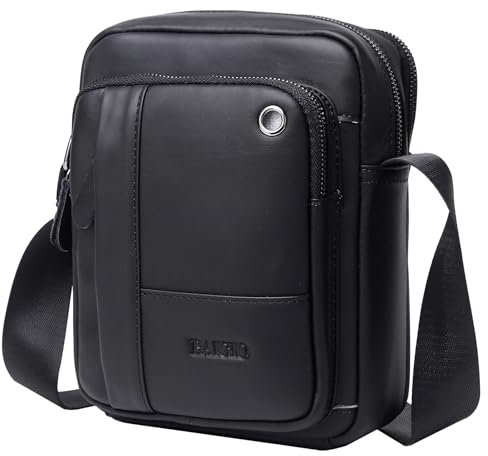 BAIGIO Umhängetasche Leder Herren Schultertasche Echtes Herrentasche Vintage Schultertasche Crossbody Bag Messenger Bags für Arbeit Reise Alltagsleben (Schwarz)