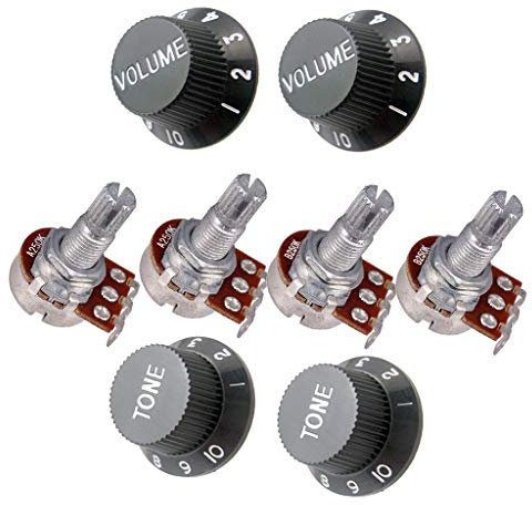 4PCS A250K + B250K Gitarren Potentiometer, mit 4Pcs E-Gitarre Control Regler Volumen Regler Tone Knöpfe Potiknöpfe