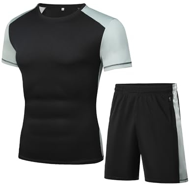 Wayleb Tuta Uomo Maglia Manica Corta Pantaloncini Nero S