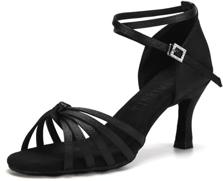 TINRYMX Scarpe da Ballo Latino Donna Raso Professionali Pratica Balli Latini Moderni e Tango Scarpe da Ballo,EM217-Nero-7cm,38 EU