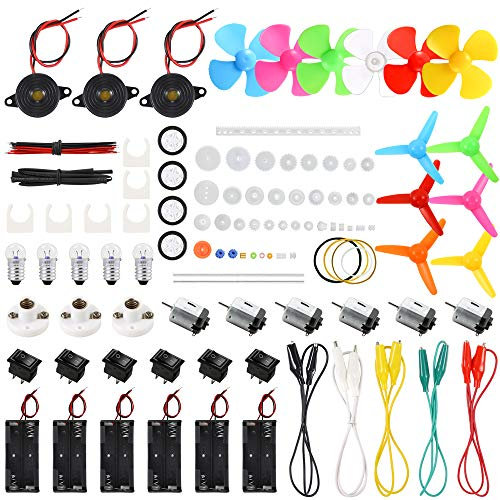 Sntieecr 6 Set 131 PZ Kit Motori DC, Mini Motore Elettrico 1.5-3V 15000 RPM con 66 PZ Ingranaggi in Plastica, Elica Albero, Lampadine, Buzzer Sounder, Kit Esperimento Scientifico per Bambini