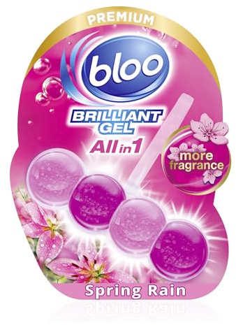 Bloo Brilliant Gel All in 1 Toilet Rim Block Cleaner, Spring Rain Fresh Scent, for All-Around Cleanliness, Long Lasting Freshness and Brilliant Shine
