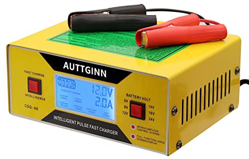 AUTTGINN 6/8/12/14/16/24V Autobatterie Ladegerät,0–10 Ampere,intelligentes,verstellbares KFZ Batterieladegerät mit Kabelklemmen, Batterieerhaltung für Golf,Automobil,Auto,RV,8 Volt