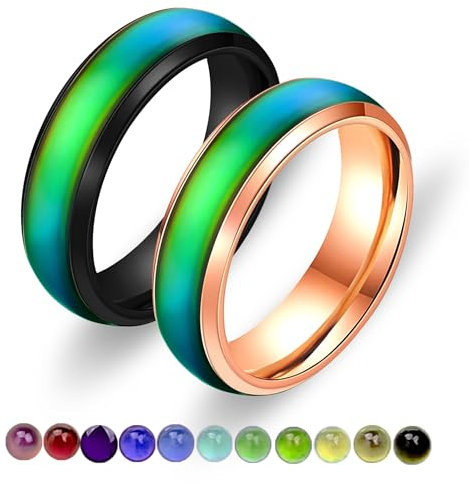 Uloveido 6mm Comfort Fit Ringe Schwarz/Roségold Edelstahl Ehering Farbwechsel Stimmungsringe für Männer Y1854 (Frau, 18)