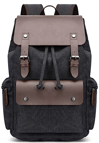 DORRISO Män Laptop Ryggsäck Rese Ryggsäck Pojke Skola Laptop Ryggsäck College Ryggsäck Passar 15,6 tum Laptop Väska Vandring Företag Casual Semester Canvas Dagsäck Svart