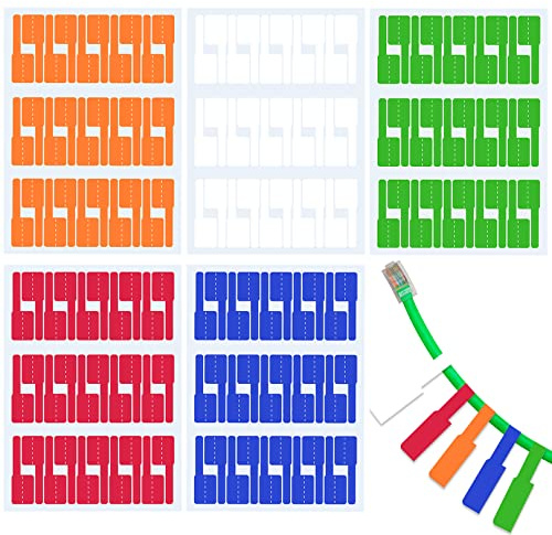 CableLabels, 150pcs Self-Adhesive Cable Markers Waterproof Tear Resistant Wire Labels Cable Tags Stickers Support Handwriting for Computer Room Cable Labels, Network Cable Markers(5 Colours)