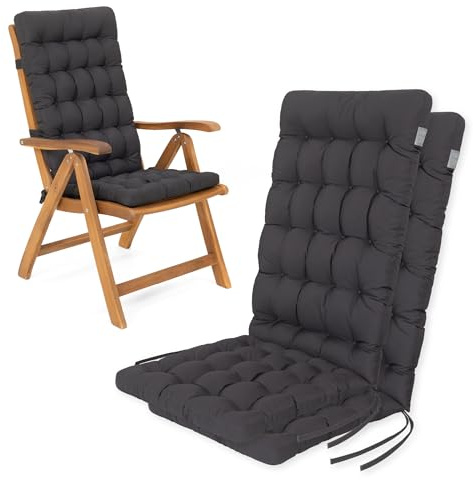 HAVE A SEAT Living - Hochlehner Auflagen (2 St.) - Bequeme Polsterauflagen für Hochlehner - Wetterfest, Waschbar bis 95°C, Orthopädisch - Made in Germany (2er Set - 120x48 cm, Grau/Anthrazit)