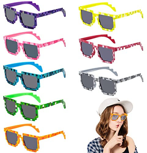 Thug Life Sonnenbrille: 8 Paare Pixel Sonnenbrille, Bunt Pixel Brille Thug Life Brille für Erwachsene, Thug Life Party- Sonnenbrille, Mosaik Brille Lustige Sonnenbrille für Geburtstagsfeier Karneval
