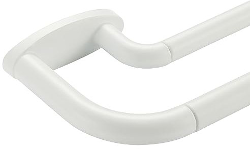 Barras de cortina dobles, blanco mate, para oscurecimiento, 71 - 122 cm, ajustable, barra delantera de 2 cm y trasera de 1,5 cm, barra de metal negra de calidad para ventana, diseño envolvente