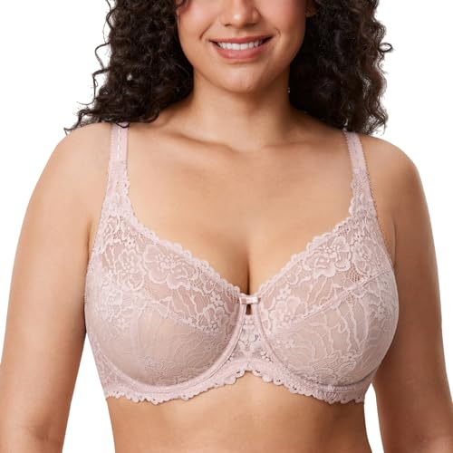 Delimira Women's Plus Size Bra Full Coverage Minimiser Non Padded Lace Underwired Bras Rose Smoked 38G