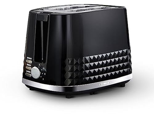 Tower T20082BLK Solitaire 2 Slice Toaster Black Chrome Accents, 850W, Black