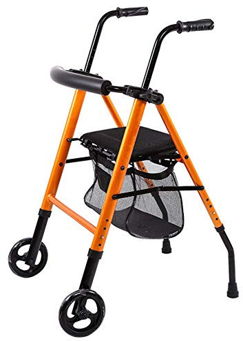 Faltbarer Rollator Vierrädriger Rollator Orange mit Rädern Rollator Gehhilfe Mobilitätshilfe Höhenverstellbare Einkaufstasche