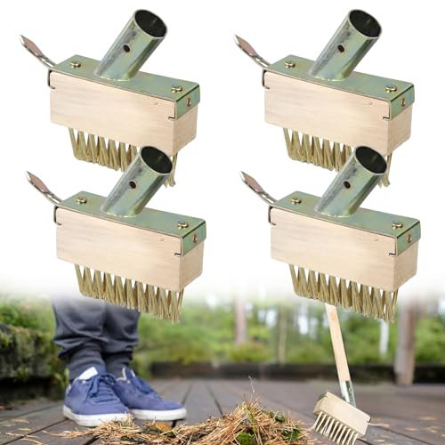 Tête Brosse Désherbage, 4 Pièces Brosse à Joints, Brosse à Joints aqvec Poils Métalliques, avec Tête Brosse Désherbage Manche en Bois Poils de Grattoir Contre Les Mauvaises Herbes sans Manche