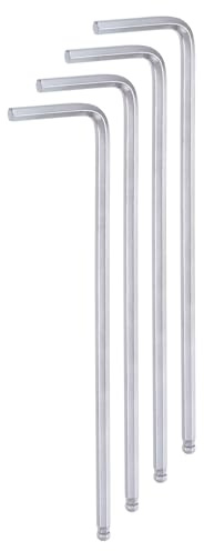 QUARKZMAN 4 Piezas de Llave Hexagonal de Bola de 3 mm, Llave Hexagonal en Forma de L de Brazo Largo Métrica de Acero Cromado Vanadio, Tono Plateado