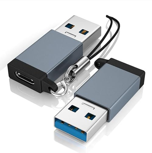 USB C Adapter 2 Pack, Type C to USB A Adapter for iPhone, iPad, Samsung Galaxy, MacBook, AirPods, and More - USB C to USB A Converter for Fast Charging & Data Transfer, Grey