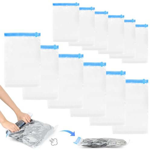 TOSAVGA 12 Stück Vakuumbeutel für Kleidung - 35x50 cm/ 40x60 cm, Vacuum Bags for Clothing, Vacuum Beutel für Kleidung Reise, Kleiderbeutel klein, Wiederverwendbar Vakuumbeutel