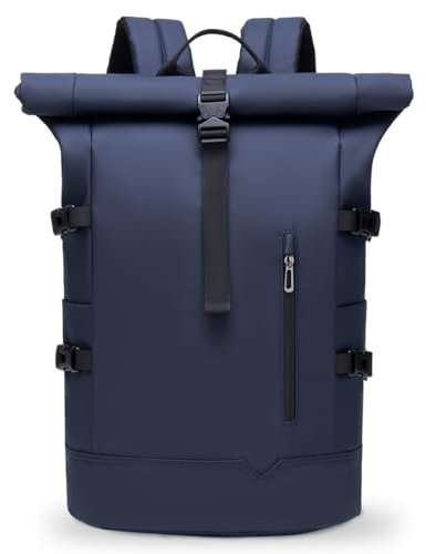 GYakeog Rolltop Rucksack Groß 33L Wasserdichte Laptop Rucksack Herren Damen 15,6 Zoll Schulrucksack Leicht Fahrradrucksack Anti-Diebstahl Sportrucksack für Reisen Radfahren Uni Freizeit-Blau
