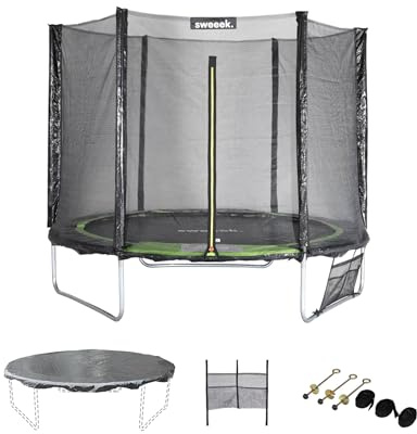 sweeek - Trampoline 250 cm. Vert. avec Filet de Protection. bâche. Filet pour Chaussures. kit d’ancrage