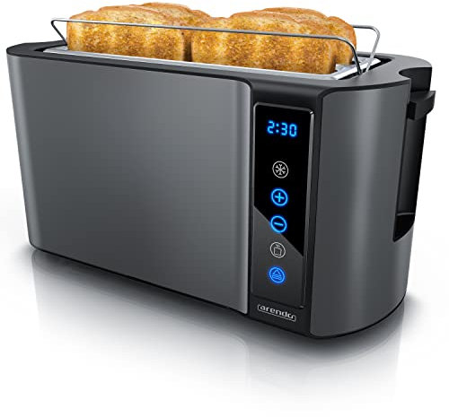 Arendo Tostapane 4 fessure lunghe 1500 W, display touch, doppio guscio, supporto per brioche, 7 livelli di tostatura, centratura e display del tempo rimanente, funzione memoria