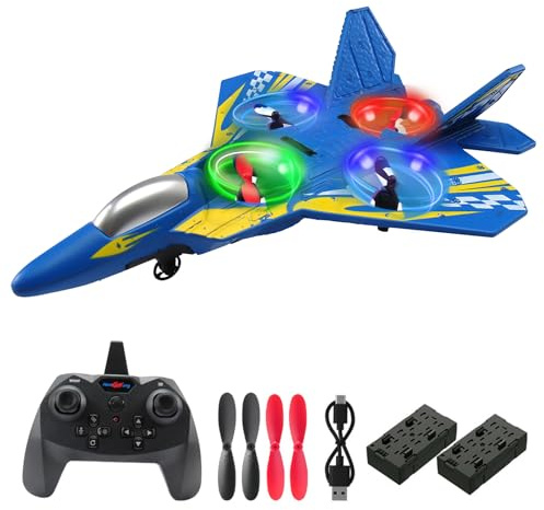 Skum RC-flygplan, 2,4 GHz radiostyrd drönarflygplan med ljus för barn och vuxna, 360° flip stridsflygplan leksak, headless-läge, stridsflygplansleksak som present för barn (V-17)