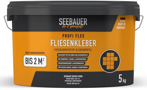 SEEBAUER diy® Profi Flex-Fliesenkleber | Fliesenkleber für Wand- & Bodenfliesen, Mosaik, Riemchen & Klinker | Auch für Heizestrich geeignet | Flexibel und Faserarmiert | Wiederverschließbar (5 kg)