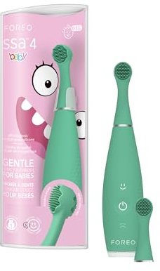 FOREO ISSA 4 Baby – Cepillo de dientes sónico de silicona para bebés y niños pequeños, cerdas ultrasuaves, masaje encías, temporizador LED, recargable USB, cepillo viaje impermeable - Kiwi Green