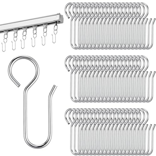 Nogeqi 60 piezas de ganchos en forma de S, ganchos de metal muy resistentes para colgar en barras, acero inoxidable, plateados para cortinas, anillos, para puertas, cortinas de ducha (35 x 18 mm)