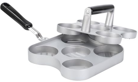 Hamburger Smasher – Presse à fond plat, 37 x 18,5 x 8,5 cm, moule à galettes anti-adhésif en alliage d'aluminium, design robuste à 5 grilles avec poignée en bois | Accessoire de barbecue pour
