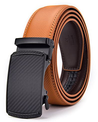 LJISEHG Herrläderbälte med spärr - 3,5 cm brett glidande bälte med automatiskt spänne, justerbart midjebälte for vardagsbruk(Orange Tan)