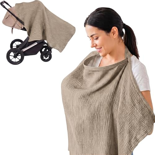 Viiotu Nursing Cover Breastfeeding, 100% Cotton Breastfeeding Cover Mother Nursing Apron Couverture Allaitement (Camel)