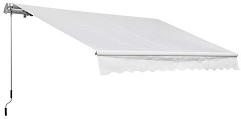 Outsunny Toldo Manual Retráctil 350x250 cm Toldo para Balcón con Manivela de Metal Impermeable y Anti-UV Toldo Enrollable de Exterior para Jardín Terraza Ventanas Blanco