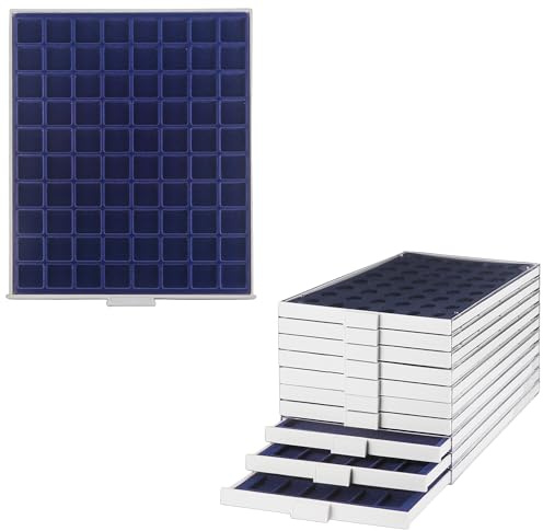 Prophila coin box gray 80 angular compartments for coins up to 24 mm (3rd Empire), blue insert