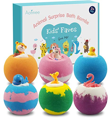 Aofmee Bath Bombs for Kids, Handmade Natural Bath Bombs with Toys Inside, Shea Cocoa Butter Moisturize, Spa Fizzies Bath Bomb, Birthday Christmas Easter Advent Calendars Gifts for Women, Girls, Boys