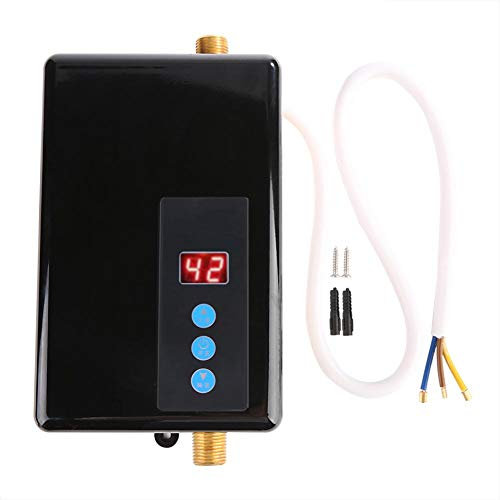Instant Water Heater, 5.5KW at 220 Volts Mini Instant Electric Water Heater Tankless 3 Seconds Hot Water System, One-Button Operation(Black)