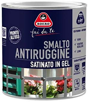 Boero Fai da Te, Smalto Antiruggine Satinato in Gel ad Alta Protezione Interno/Esterno, Pronto all’Uso, Non Cola, Per Ferro, Legno, Strutture Metalliche , Latta da 0,5L, Colore Bianco