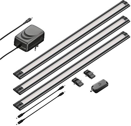 ledscom.de Sats med 3 LED-armaturer under skåp SIRIS svart matt med touch dimmer, platt, 50 cm vardera, 655 lm vardera, vit