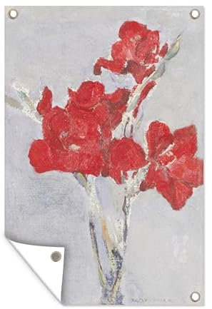 MuchoWow Poster exterieur Glaïeuls rouges - Piet Mondrian Decoration murale 80x120 cm Résistant aux intempéries/soleil