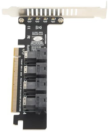 PCIE X16 auf 4 Port U.2 Adapterkarte, PCIE X16 auf U.2 NVME SFF 8643 SFF 8639 PCIE Split-Erweiterungskarte, Unterstützt PCIe 4.0, Unterstützt 2U-Gehäuse, Verlustfreie Hochgeschwindigkeitsübertragung