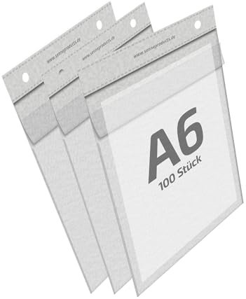 REIF Hamburg 16320 Prospekthüllen A6, 100 Stück aus PP genarbt Stärke 0,120 mm, Dokumentenhülle Querformat mit Klappe, dokumentenecht, Made in Germany
