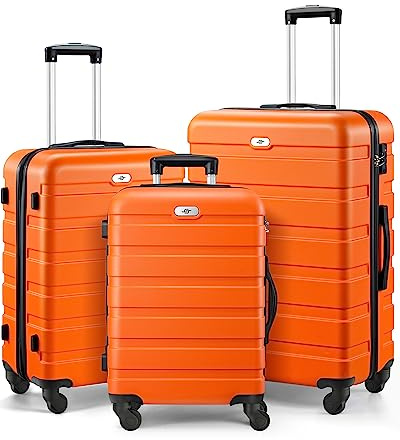 Suitour Luggage 3 Piece Sets Hard Shell Luggage Set with Spinner Wheels, TSA Lock, 20 24 28 inch Travel Suitcase Sets, Orange